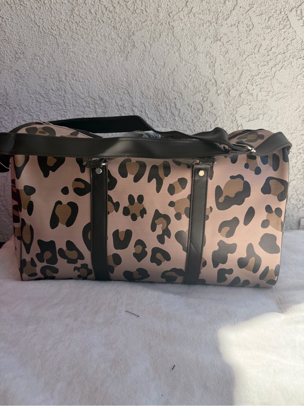 Leopard Print Travel Duffle Bag - Pink and Black